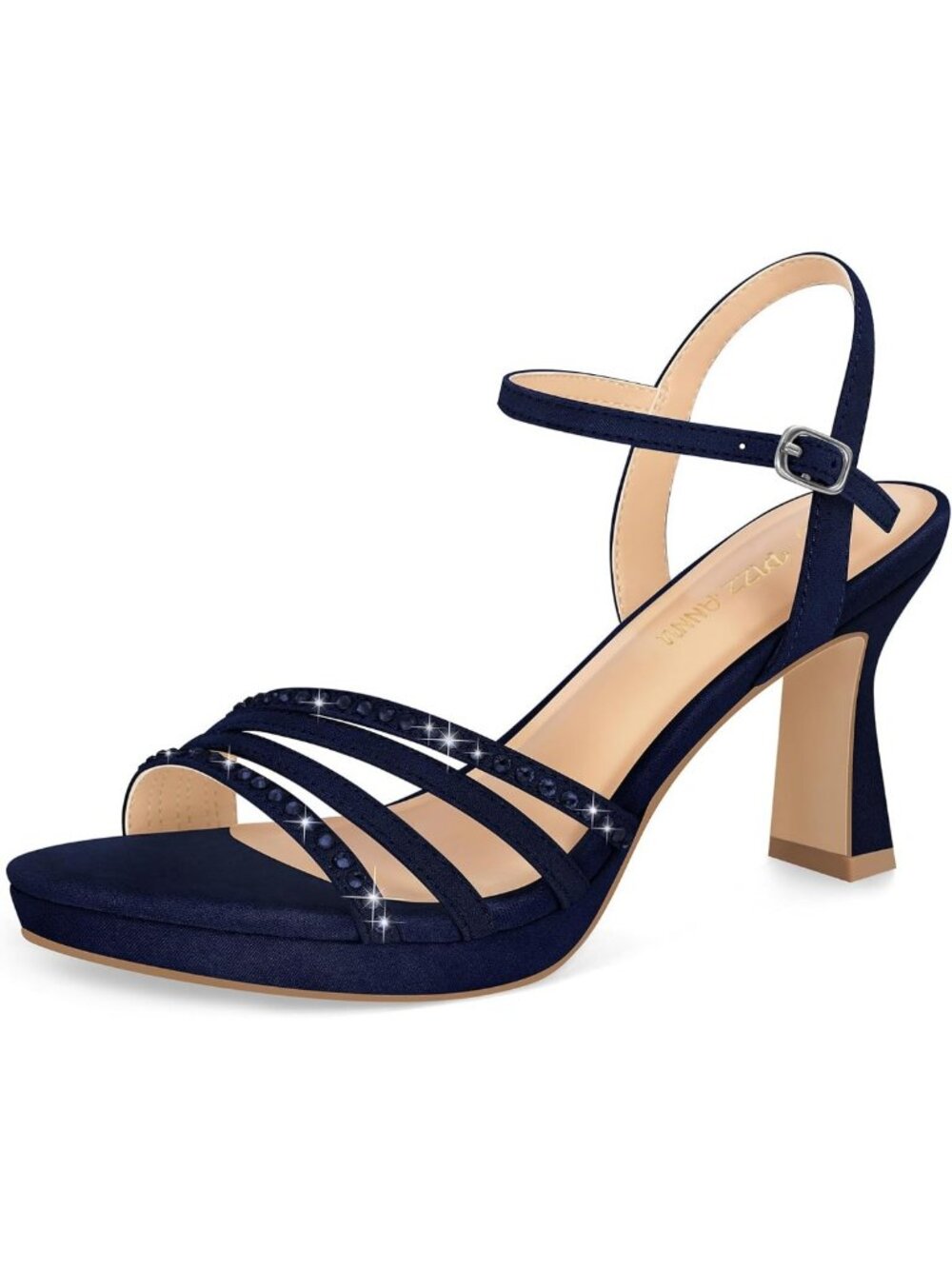 Sparkly Rhinestone Open Toe Platform Heels - Chunky Block Ankle Strap Sandals